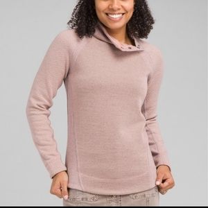 Prana Brandie Sweater Pink asymmetrical button neckline long sleeve size XL